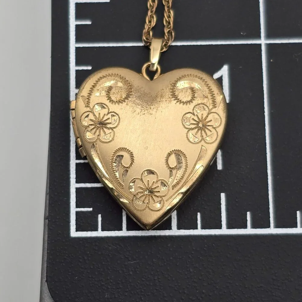 VTG Tru-Kay Gold-Filled 3 Photo Heart MOM Locket Pendant Necklace 20" Engraved - Picture 13 of 14